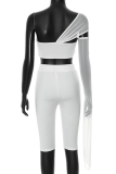 White Sexy Solid Color Hollow Out Strapless Sleeveless Two Pieces