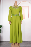 Black Elegant Solid Color Hollow Out Hot Drill O Neck Long Plus Size Dresses