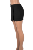 Black Sexy Solid Color Slit Regular Mid Waist Patchwork Bottoms