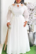 White Elegant Solid Color Hollow Out Hot Drill O Neck Long Plus Size Dresses