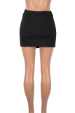 Black Sexy Solid Color Slit Regular Mid Waist Patchwork Bottoms