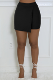 Black Sexy Solid Color Slit Regular Mid Waist Patchwork Bottoms