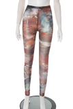 Brown Sexy Print Skinny Mid Waist Conventional Full Print Bottoms