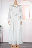 Black Elegant Solid Color Hollow Out Hot Drill O Neck Long Plus Size Dresses