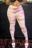 Brown Sexy Print Skinny Mid Waist Conventional Full Print Bottoms