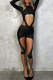 Black Sexy Solid Color Hollow Out O Neck Long Sleeve Two Pieces