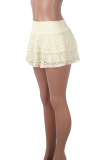 Pink Elegant Solid Color Lace Boot Cut Mid Waist Patchwork Bottoms