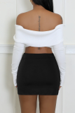 Black Sexy Solid Color Slit Regular Mid Waist Patchwork Bottoms
