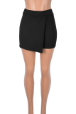 Black Sexy Solid Color Slit Regular Mid Waist Patchwork Bottoms