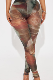Brown Sexy Print Skinny Mid Waist Conventional Full Print Bottoms