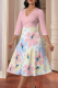 Pink Elegant Print Patchwork V Neck Long Dresses