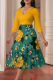Green Yellow Elegant Print Patchwork V Neck Long Dresses