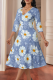 Blue Elegant Print Patchwork V Neck Long Dresses