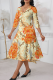 Orange Elegant Print Patchwork V Neck Long Dresses