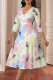 Powder White Elegant Print Patchwork V Neck Long Dresses