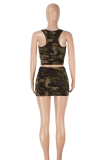 Red Sexy Print U Neck Sleeveless Two Pieces