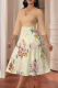 Apricot Elegant Print Patchwork V Neck Long Dresses