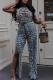 Blue Sexy Solid Color Ripped Slit O Neck Sleeveless Two Pieces