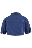 Deep Blue Casual Solid Color Buckle Turndown Collar Plus Size Overcoat
