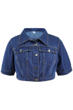 Deep Blue Casual Solid Color Buckle Turndown Collar Plus Size Overcoat