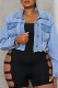 Light Blue Casual Solid Color Buckle Turndown Collar Plus Size Overcoat