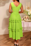 Green Elegant Solid Color Hollow Out V Neck Long Dresses