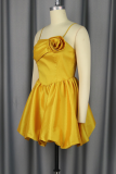Gold Sexy Solid Color Flower Shape Spaghetti Strap A Line Dresses
