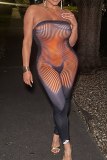 Black Sexy Stripe Backless Strapless Skinny Jumpsuits