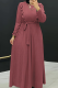 Red Bean Powder Elegant Solid Color Strap Design O Neck Long Dresses