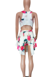 White Red Sexy Print O Neck Regular Rompers