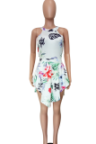 White Red Sexy Print O Neck Regular Rompers