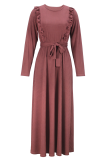 Red Bean Powder Elegant Solid Color Strap Design O Neck Long Dresses