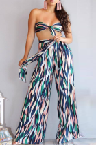 Green Sexy Print Backless Strapless Sleeveless Two Pieces