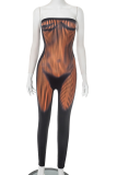 Black Sexy Stripe Backless Strapless Skinny Jumpsuits