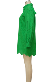 Rose Red Sexy Solid Color Hollow Out Buckle Turndown Collar Shirt Dresses