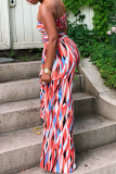 Red Sexy Print Backless Strapless Sleeveless Two Pieces