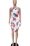 White Red Sexy Print O Neck Regular Rompers