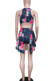 White Red Sexy Print O Neck Regular Rompers
