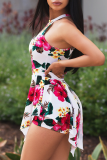 White Red Sexy Print O Neck Regular Rompers