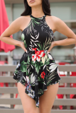 White Red Sexy Print O Neck Regular Rompers