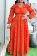 Tangerine Red Elegant Solid Color Lace With Belt V Neck Long Plus Size Dresses