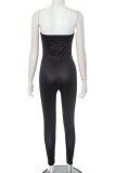 Black Sexy Stripe Backless Strapless Skinny Jumpsuits