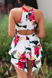 White Red Sexy Print O Neck Regular Rompers