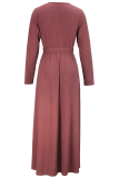 Red Bean Powder Elegant Solid Color Strap Design O Neck Long Dresses