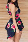 White Red Sexy Print O Neck Regular Rompers