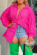 Rose Red Sexy Solid Color Hollow Out Buckle Turndown Collar Shirt Dresses