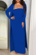 Colorful Blue Elegant Solid Color Patchwork Cardigan Collar Long Sleeve Two Pieces
