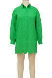 Rose Red Sexy Solid Color Hollow Out Buckle Turndown Collar Shirt Dresses