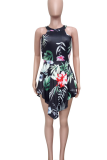 White Red Sexy Print O Neck Regular Rompers
