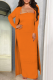 Tangerine Red Elegant Solid Color Patchwork Cardigan Collar Long Sleeve Two Pieces